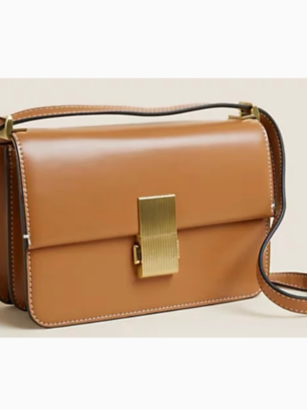 Structured Tan Non-Leather Crossbody with Gold Push-Lock